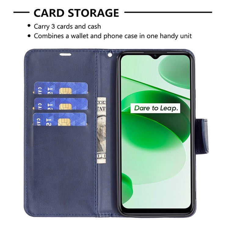 BF Leather Series-4 for Realme C35 PU Leather Folio Flip Wallet Protective Cover Stand Phone Case - Blue