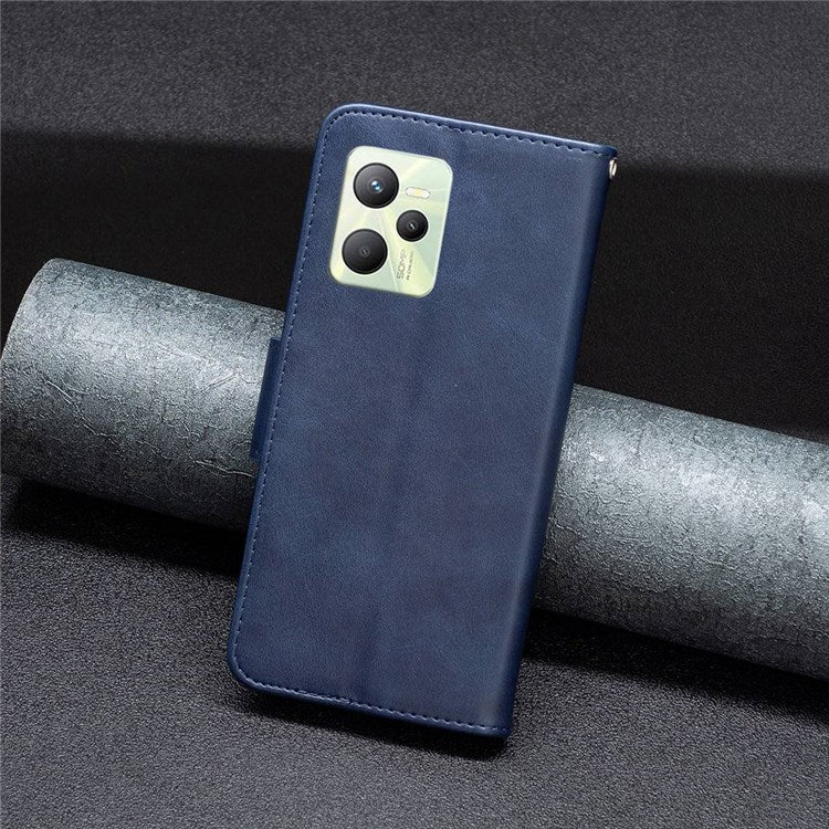 BF Leather Series-4 for Realme C35 PU Leather Folio Flip Wallet Protective Cover Stand Phone Case - Blue