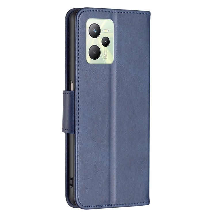 BF Leather Series-4 for Realme C35 PU Leather Folio Flip Wallet Protective Cover Stand Phone Case - Blue