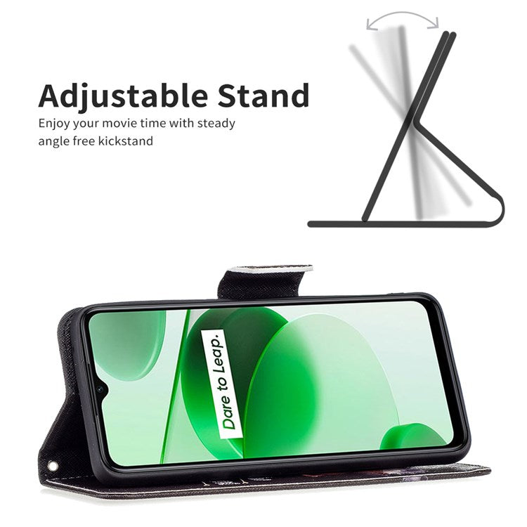 For Realme C35 BF Pattern Printing Leather Series-1 Magnetic Clasp Closure Phone Case with Adjustable Stand Folio Flip Wallet Protective Shell - Bear