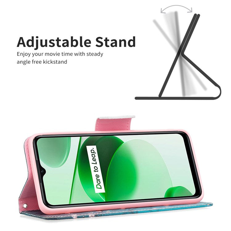 For Realme C35 BF Pattern Printing Leather Series-1 Magnetic Clasp Closure Phone Case with Adjustable Stand Folio Flip Wallet Protective Shell - Winter Sweet