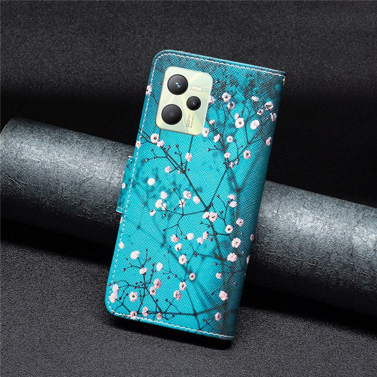 For Realme C35 BF Pattern Printing Leather Series-1 Magnetic Clasp Closure Phone Case with Adjustable Stand Folio Flip Wallet Protective Shell - Winter Sweet