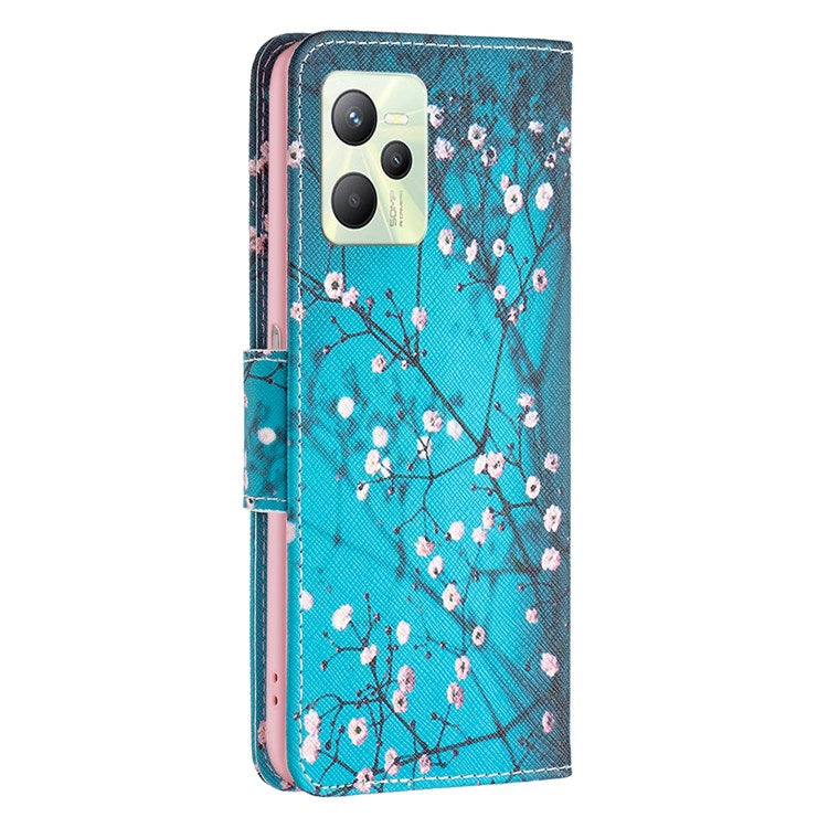 For Realme C35 BF Pattern Printing Leather Series-1 Magnetic Clasp Closure Phone Case with Adjustable Stand Folio Flip Wallet Protective Shell - Winter Sweet