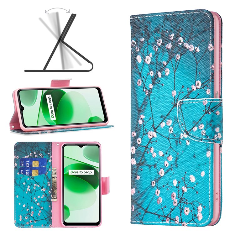 For Realme C35 BF Pattern Printing Leather Series-1 Magnetic Clasp Closure Phone Case with Adjustable Stand Folio Flip Wallet Protective Shell - Winter Sweet