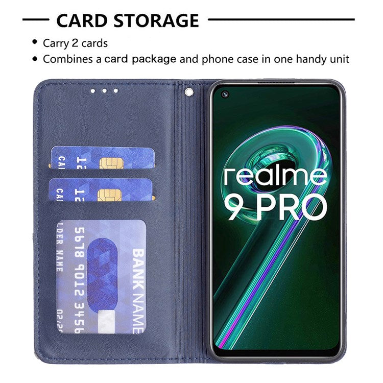 BF Imprinting Pattern Series-1 for Realme 9 Pro 5G / 9 5G / V25 Fully Wrapped Imprinted Pattern Phone Cover Card Slot PU Leather Stand Case - Blue