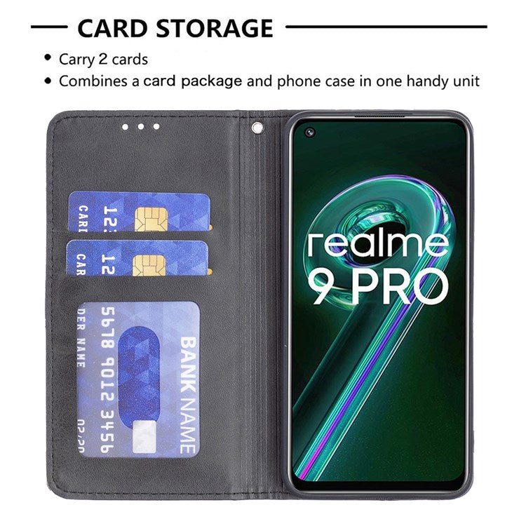 BF Imprinting Pattern Series-1 for Realme 9 Pro 5G / 9 5G / V25 Fully Wrapped Imprinted Pattern Phone Cover Card Slot PU Leather Stand Case - Black