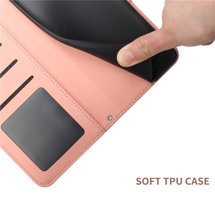 Butterfly Flowers Imprinting PU Leather Phone Shell for Realme 8i/Narzo 50 4G, Folio Flip Wallet Skin-Touch Leather Case with Foldable Stand Handy Strap - Pink