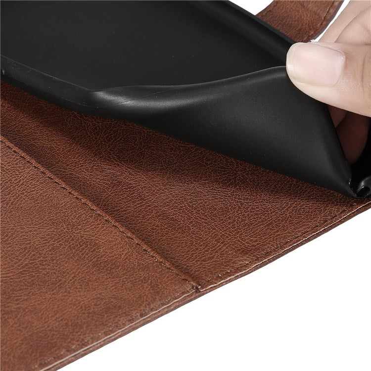 KT Leather Series-2 for vivo Y15s 4G/Y15a 4G PU Leather Solid Color Shockproof Phone Case Stand Flip Hand Strap Wallet Cover - Brown