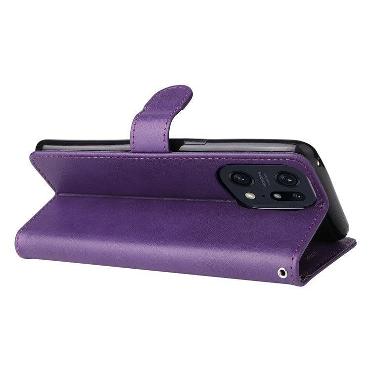 KT Leather Series-2 for Oppo Find X5 Pro PU Leather Detachable Wrist Strap Wallet Case Stand Feature Anti-Scratch Protective Phone Cover - Purple