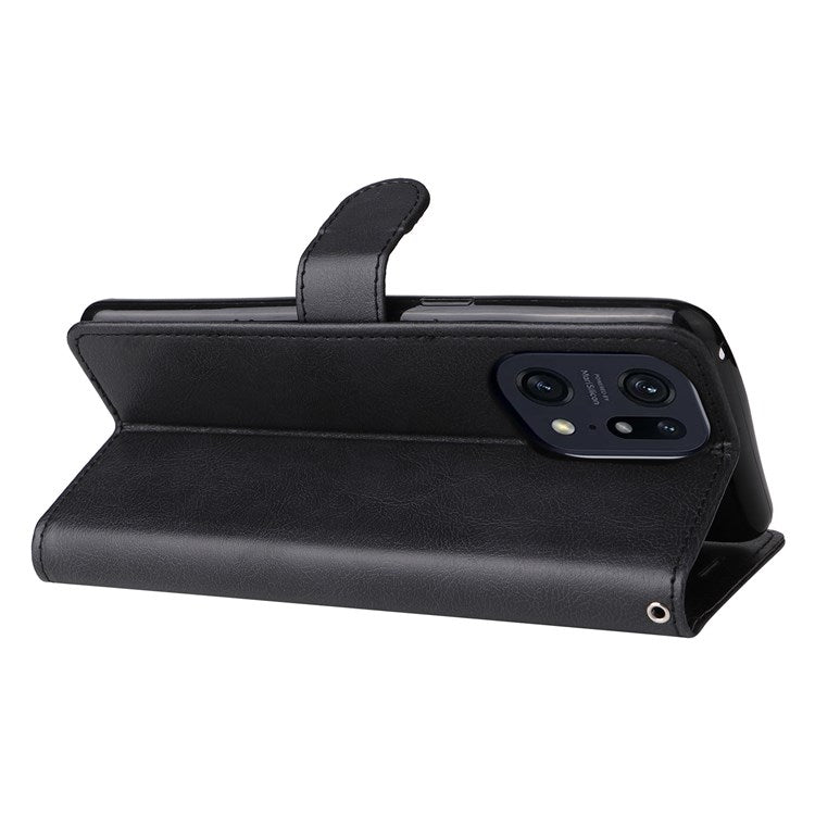 KT Leather Series-2 for Oppo Find X5 Pro PU Leather Detachable Wrist Strap Wallet Case Stand Feature Anti-Scratch Protective Phone Cover - Black