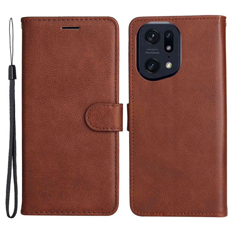KT Leather Series-2 for Oppo Find X5 Pro PU Leather Detachable Wrist Strap Wallet Case Stand Feature Anti-Scratch Protective Phone Cover - Brown