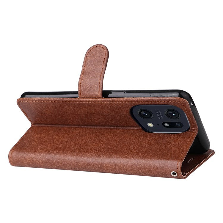 KT Leather Series-2 for Oppo Find X5 Pro PU Leather Detachable Wrist Strap Wallet Case Stand Feature Anti-Scratch Protective Phone Cover - Brown