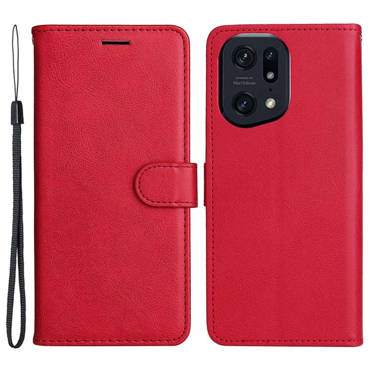 KT Leather Series-2 for Oppo Find X5 Pro PU Leather Detachable Wrist Strap Wallet Case Stand Feature Anti-Scratch Protective Phone Cover - Red