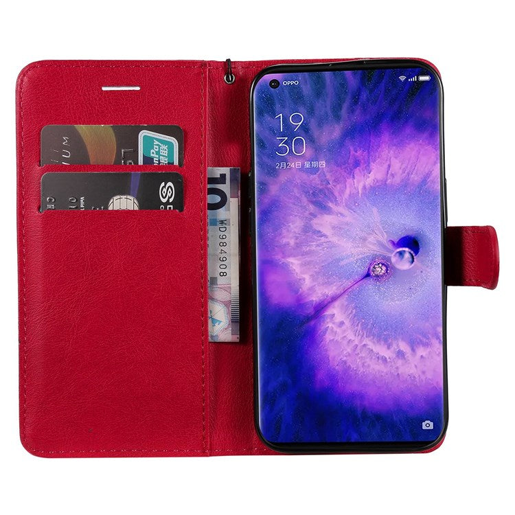 KT Leather Series-2 for Oppo Find X5 Pro PU Leather Detachable Wrist Strap Wallet Case Stand Feature Anti-Scratch Protective Phone Cover - Red