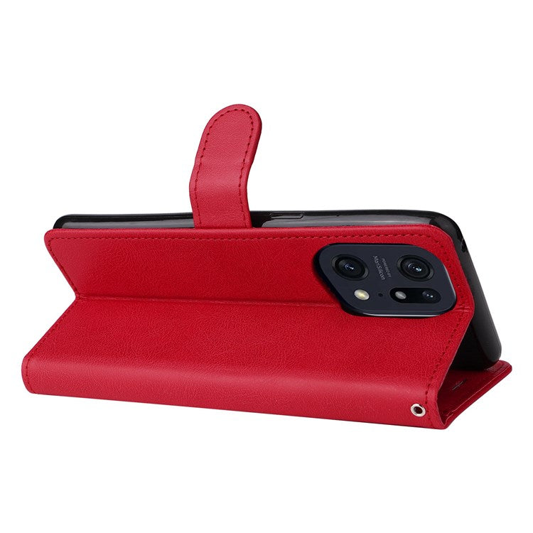 KT Leather Series-2 for Oppo Find X5 Pro PU Leather Detachable Wrist Strap Wallet Case Stand Feature Anti-Scratch Protective Phone Cover - Red
