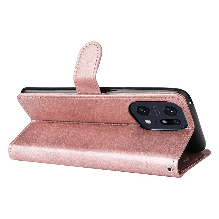 KT Leather Series-2 for Oppo Find X5 Pro PU Leather Detachable Wrist Strap Wallet Case Stand Feature Anti-Scratch Protective Phone Cover - Rose Gold