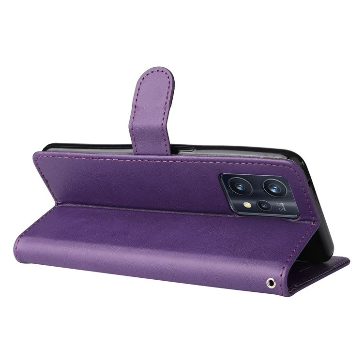 KT Leather Series-2 for Realme 9 Pro+ Wallet Style PU Leather Flip Phone Case Magnetic Closure Handbag Stand Folio Cover with Wrist Strap - Purple