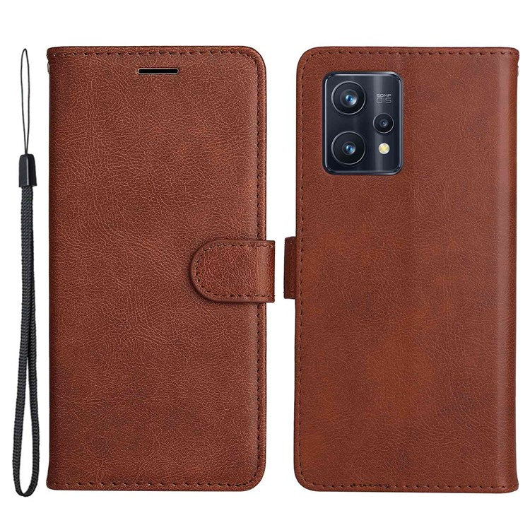 KT Leather Series-2 for Realme 9 Pro+ Wallet Style PU Leather Flip Phone Case Magnetic Closure Handbag Stand Folio Cover with Wrist Strap - Brown