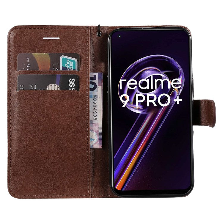 KT Leather Series-2 for Realme 9 Pro+ Wallet Style PU Leather Flip Phone Case Magnetic Closure Handbag Stand Folio Cover with Wrist Strap - Brown