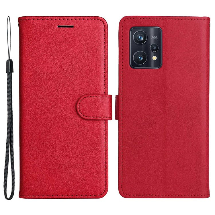 KT Leather Series-2 for Realme 9 Pro+ Wallet Style PU Leather Flip Phone Case Magnetic Closure Handbag Stand Folio Cover with Wrist Strap - Red