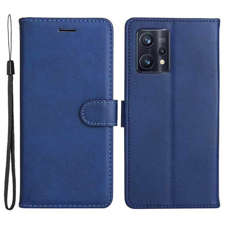 KT Leather Series-2 for Realme 9 Pro+ Wallet Style PU Leather Flip Phone Case Magnetic Closure Handbag Stand Folio Cover with Wrist Strap - Blue