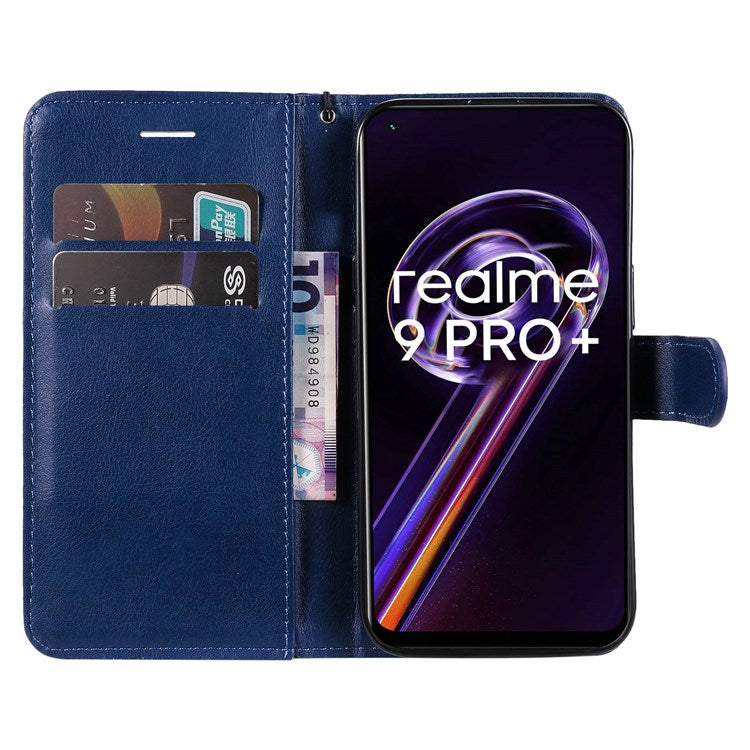 KT Leather Series-2 for Realme 9 Pro+ Wallet Style PU Leather Flip Phone Case Magnetic Closure Handbag Stand Folio Cover with Wrist Strap - Blue