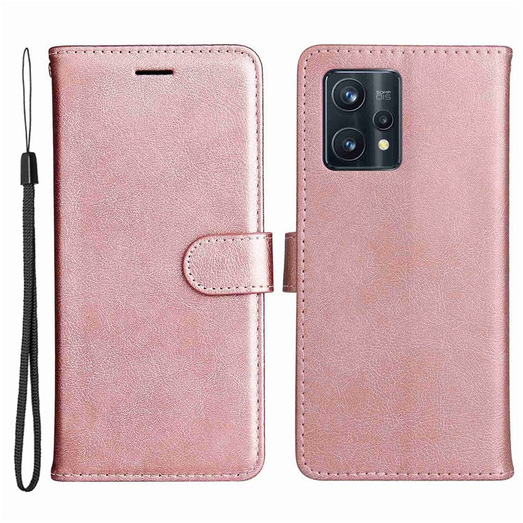 KT Leather Series-2 for Realme 9 Pro+ Wallet Style PU Leather Flip Phone Case Magnetic Closure Handbag Stand Folio Cover with Wrist Strap - Rose Gold