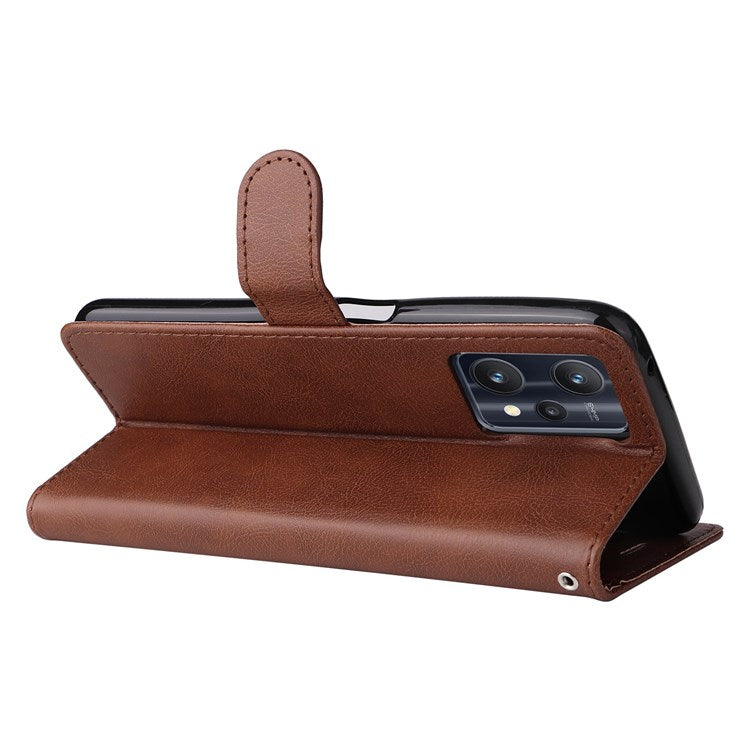 KT Leather Series-2 for Realme 9 Pro 5G / 9 5G / V25 PU Leather + TPU Shockproof Flip Shell Full Protection Wallet Purse Stand Cover with Wrist Strap - Brown