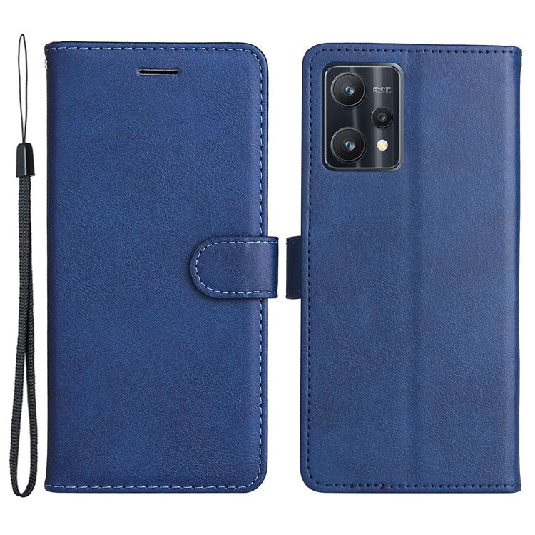 KT Leather Series-2 for Realme 9 Pro 5G / 9 5G / V25 PU Leather + TPU Shockproof Flip Shell Full Protection Wallet Purse Stand Cover with Wrist Strap - Blue