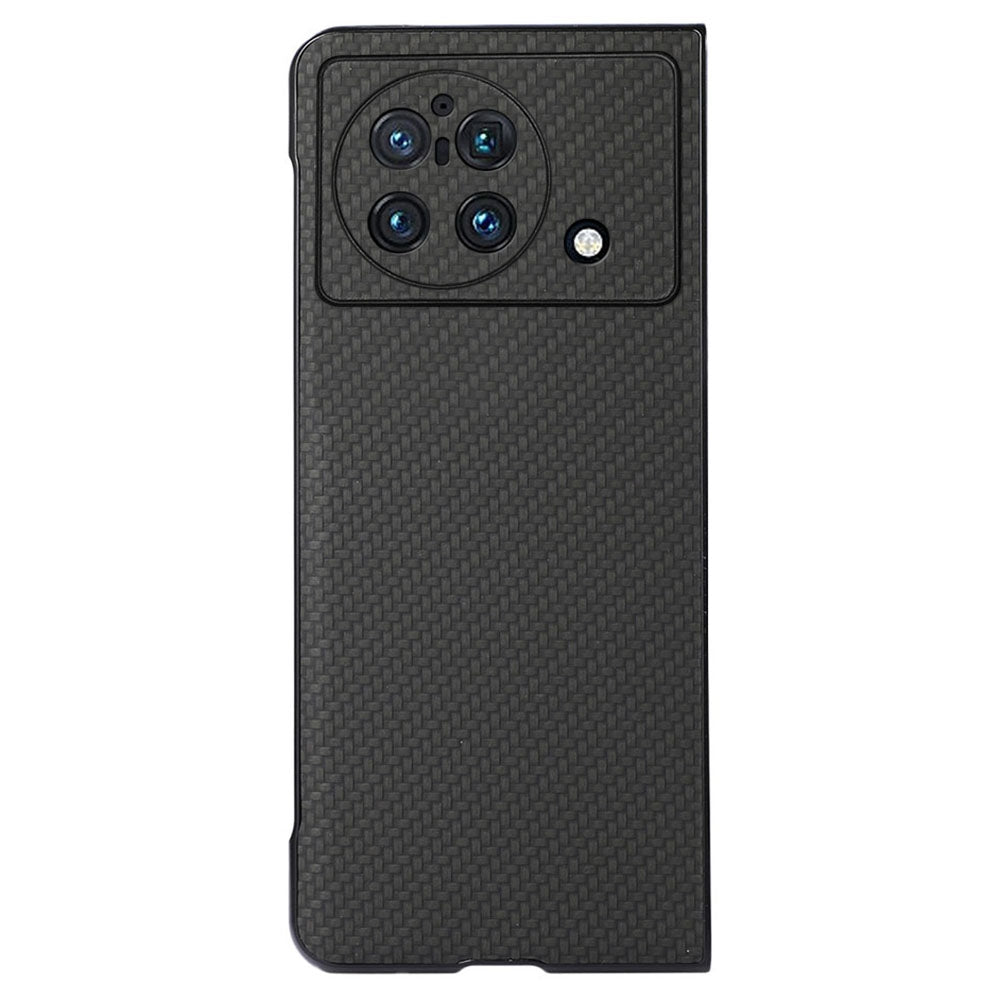For vivo X Fold Carbon Fiber Texture Folding Phone Case Anti-scratch PU Leather Coated Hard PC Protective Cover - Black