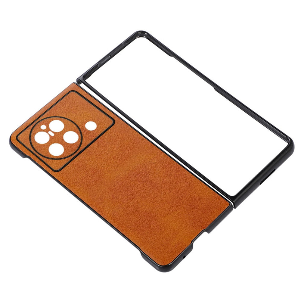 For vivo X Fold Textured PU Leather Coated Phone Case Shockproof TPU + PC Protective Cover - Brown