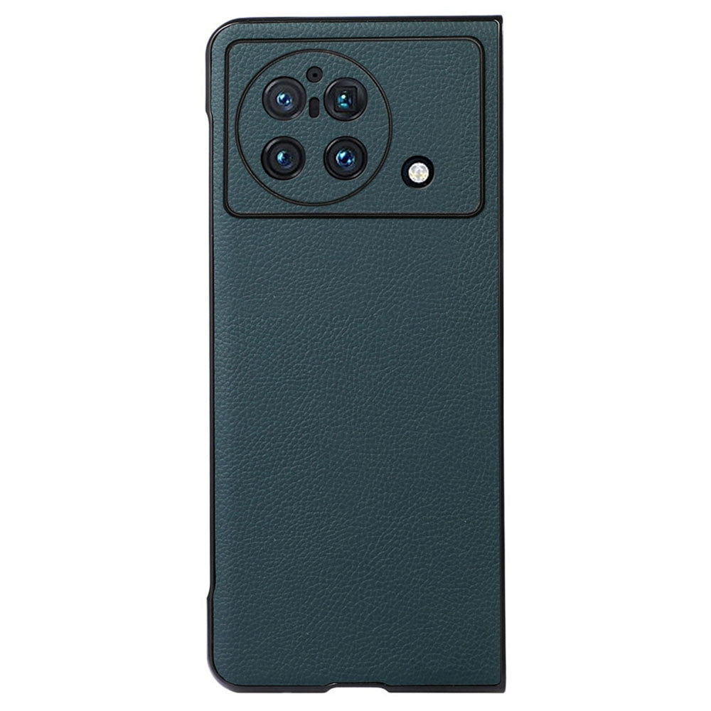 Litchi Texture Phone Case for vivo X Fold, Ultra-Thin Shockproof Genuine Leather Coated PC Protector - Green