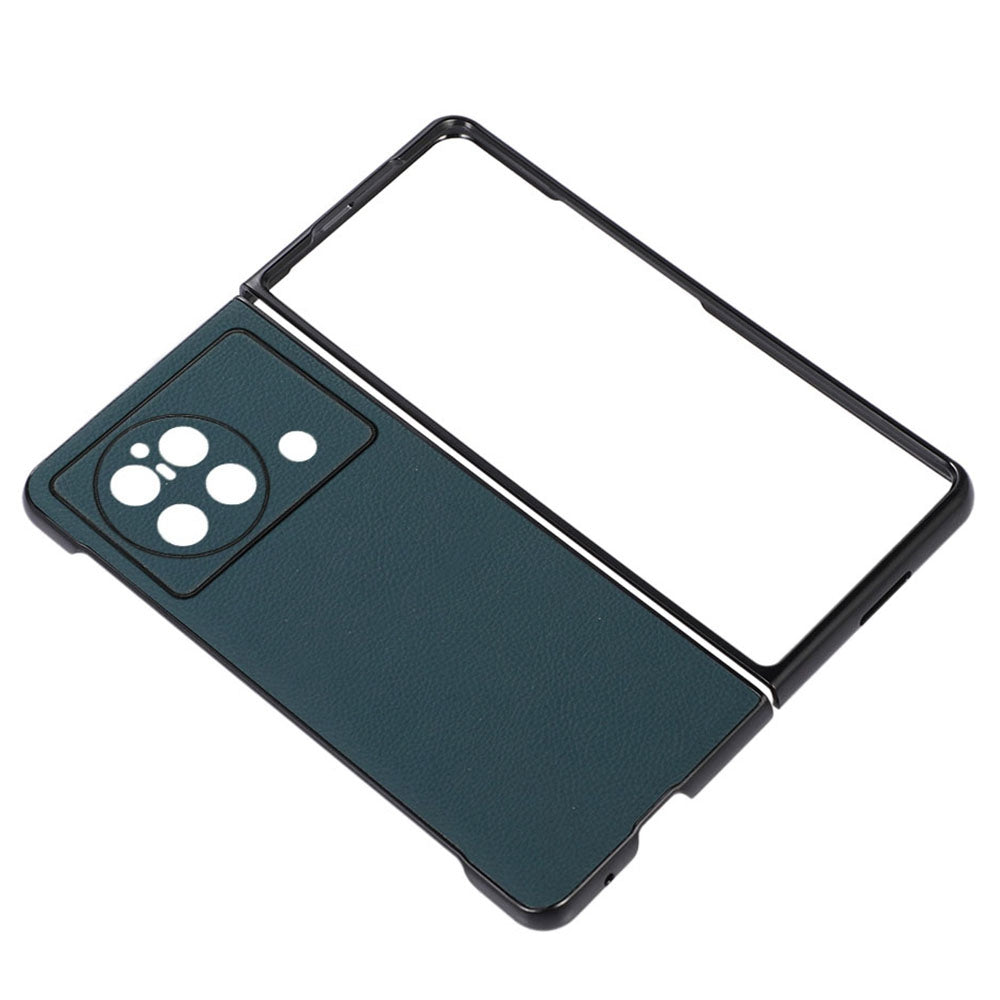 Litchi Texture Phone Case for vivo X Fold, Ultra-Thin Shockproof Genuine Leather Coated PC Protector - Green
