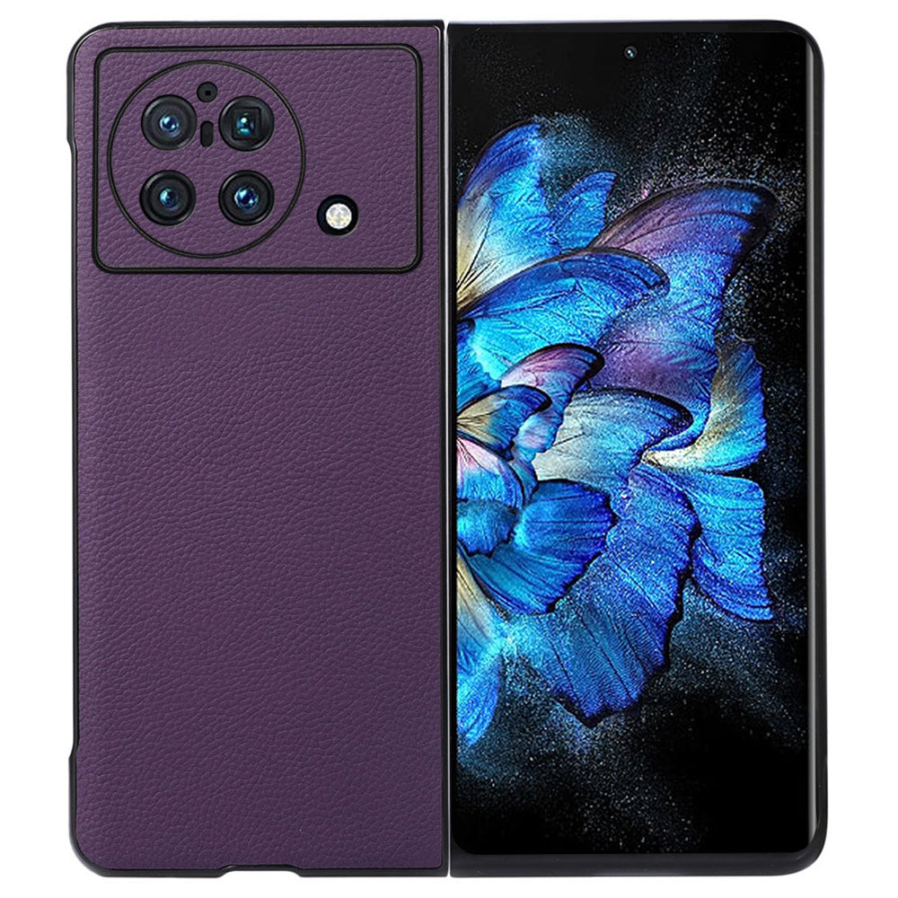 Litchi Texture Phone Case for vivo X Fold, Ultra-Thin Shockproof Genuine Leather Coated PC Protector - Purple