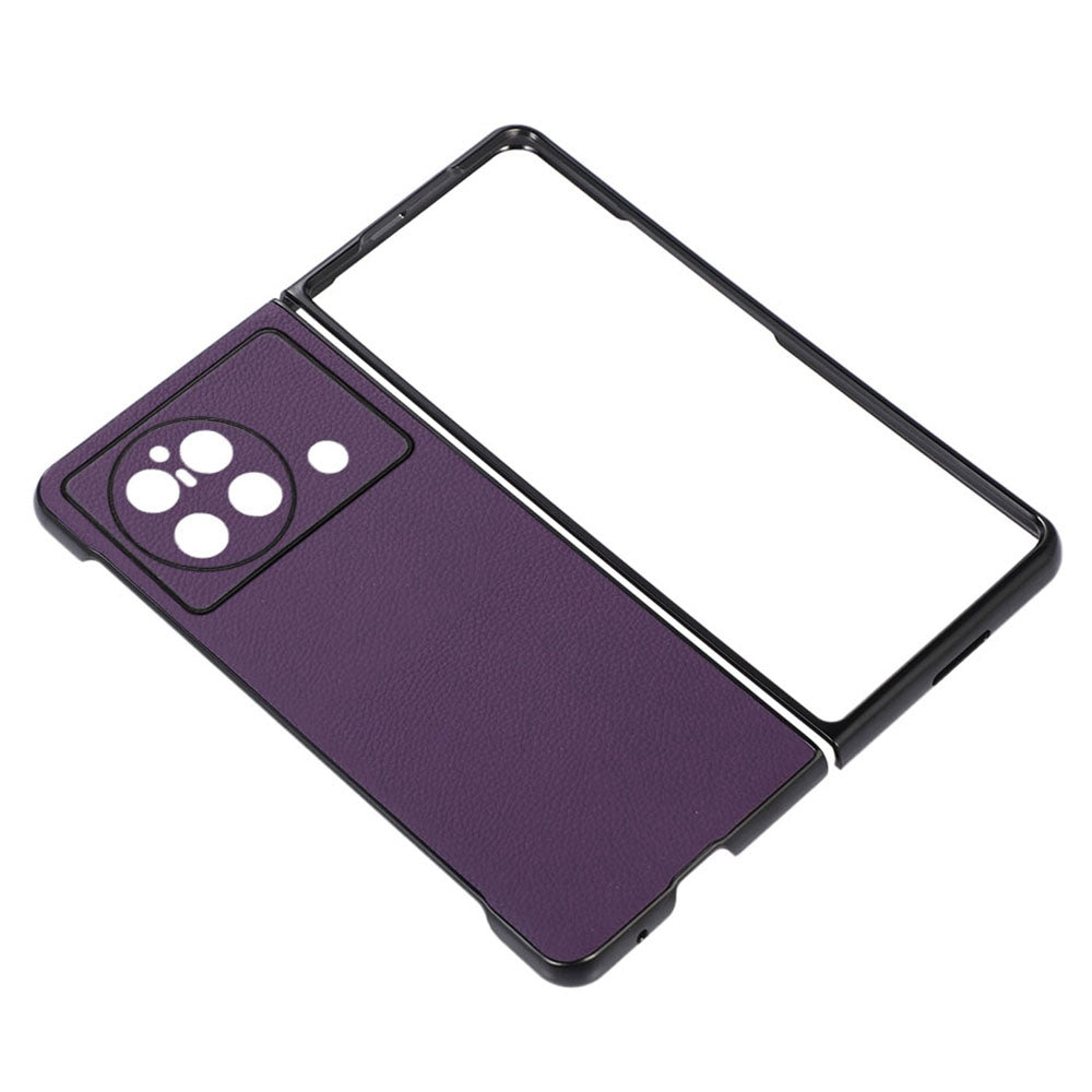 Litchi Texture Phone Case for vivo X Fold, Ultra-Thin Shockproof Genuine Leather Coated PC Protector - Purple