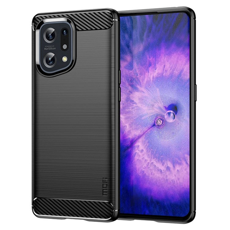 MOFI JK TPU Series-1 for Oppo Find X5 Business Style Carbon Fiber Brushed Surface Phone Case Soft TPU Anti-fall Protective Cover - Black