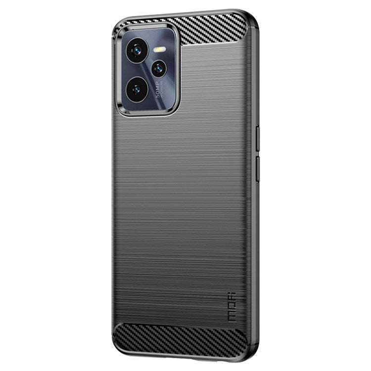 MOFI JK TPU Series-1 for Realme C35 Brushed Surface Carbon Fiber Phone Case Flexible TPU Anti-Scratch Heat Dissipation Back Cover - Black