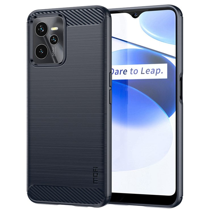 MOFI JK TPU Series-1 for Realme C35 Brushed Surface Carbon Fiber Phone Case Flexible TPU Anti-Scratch Heat Dissipation Back Cover - Blue