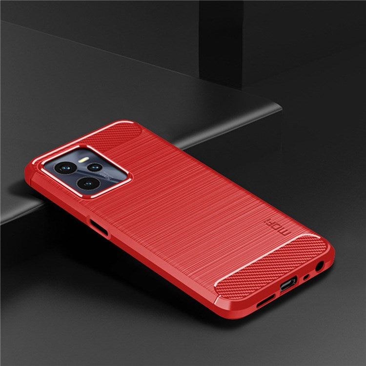 MOFI JK TPU Series-1 for Realme C35 Brushed Surface Carbon Fiber Phone Case Flexible TPU Anti-Scratch Heat Dissipation Back Cover - Red