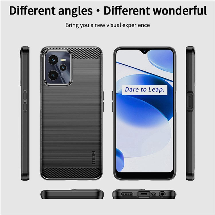 MOFI JK TPU Series-1 for Realme C35 Brushed Surface Carbon Fiber Phone Case Flexible TPU Anti-Scratch Heat Dissipation Back Cover - Red