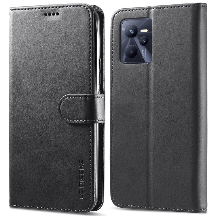 LC.IMEEKE for Realme C35 Textured PU Leather Flip Folio Anti-drop Stand Wallet Case Mobile Phone Case Cover - Black