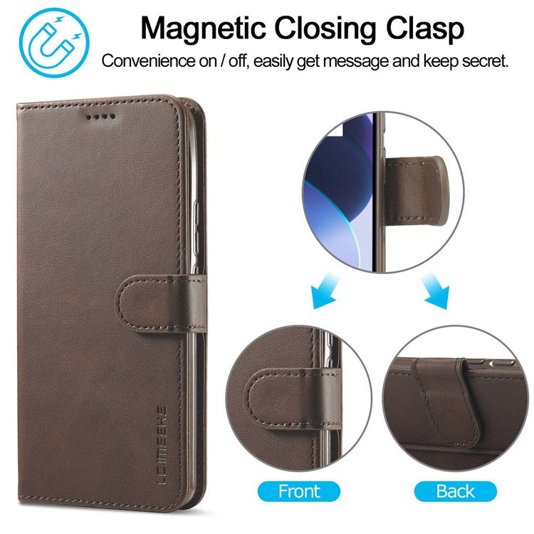 LC.IMEEKE for Realme C35 Textured PU Leather Flip Folio Anti-drop Stand Wallet Case Mobile Phone Case Cover - Brown