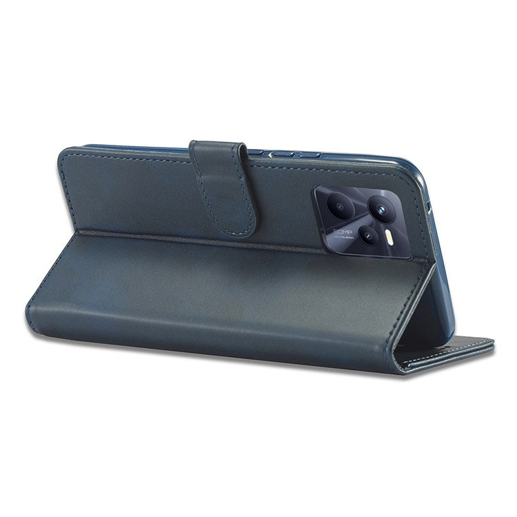 LC.IMEEKE for Realme C35 Textured PU Leather Flip Folio Anti-drop Stand Wallet Case Mobile Phone Case Cover - Blue
