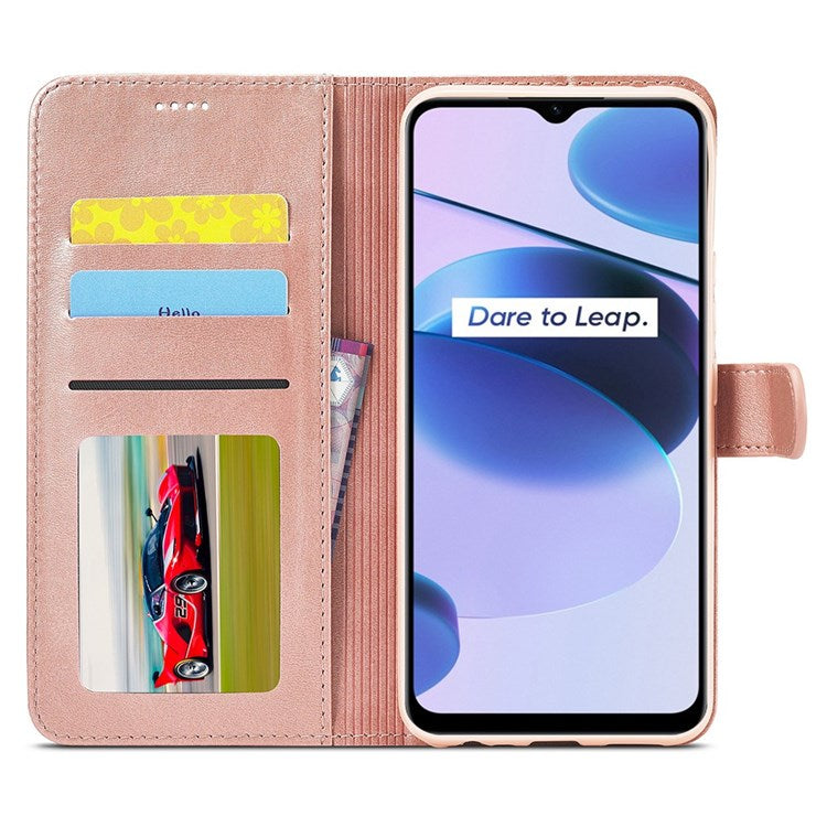 LC.IMEEKE for Realme C35 Textured PU Leather Flip Folio Anti-drop Stand Wallet Case Mobile Phone Case Cover - Pink