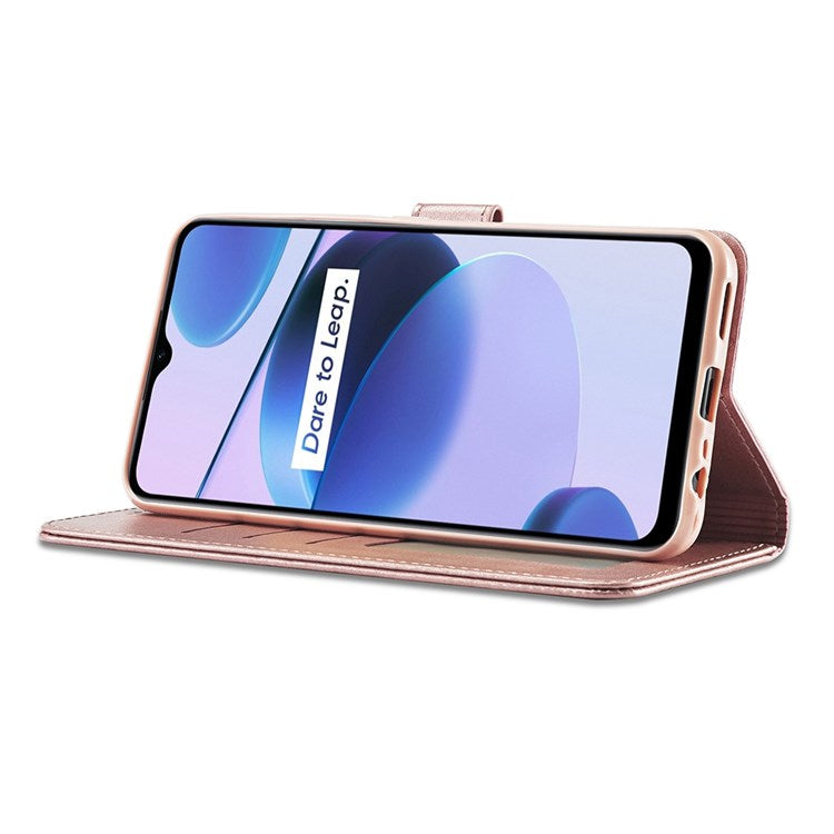 LC.IMEEKE for Realme C35 Textured PU Leather Flip Folio Anti-drop Stand Wallet Case Mobile Phone Case Cover - Pink