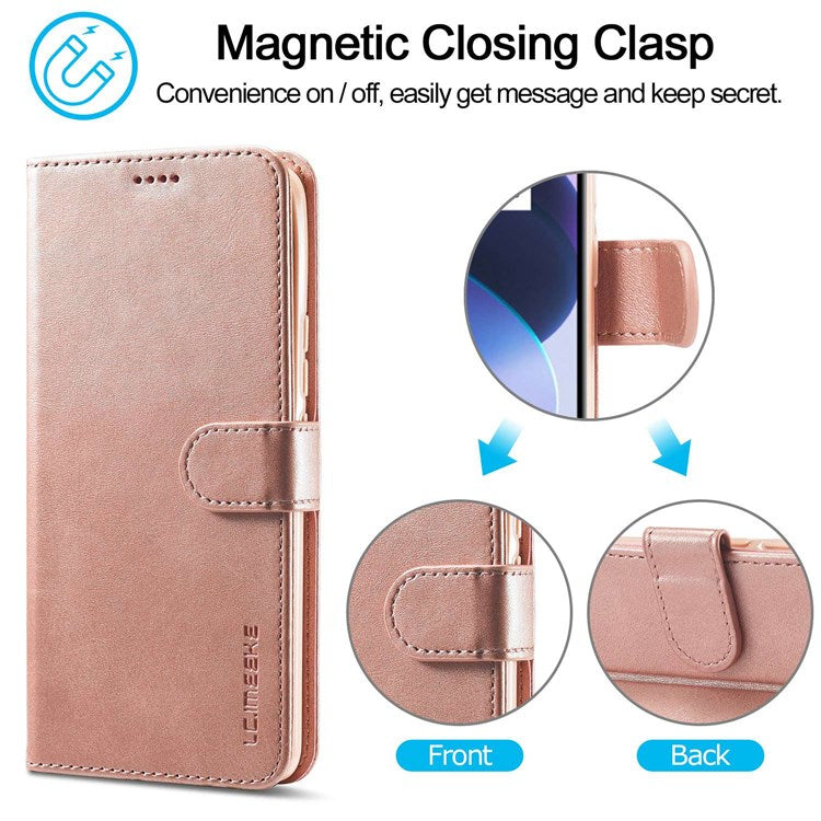 LC.IMEEKE for Realme C35 Textured PU Leather Flip Folio Anti-drop Stand Wallet Case Mobile Phone Case Cover - Pink