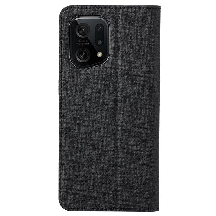 VILI DMX Series for Oppo Find X5 PU Leather Phone Case, Card Holder Stand Shockproof Protective Cover - Black