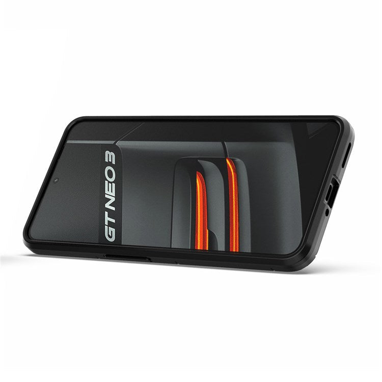 For Realme GT Neo3 Scratch-resistant Anti-drop Soft TPU + Hard PC Cover Ring Holder Kickstand Phone Case - Black