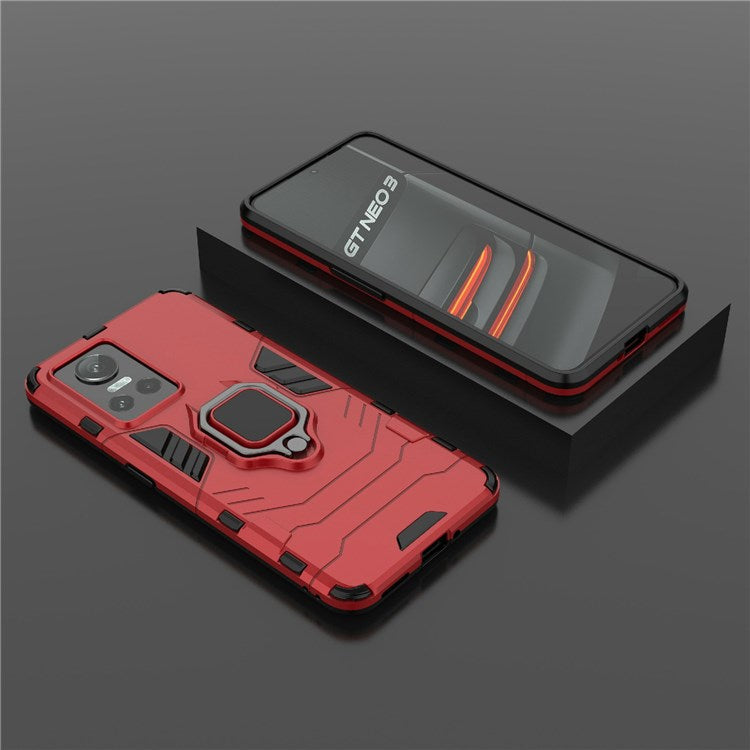 For Realme GT Neo3 Scratch-resistant Anti-drop Soft TPU + Hard PC Cover Ring Holder Kickstand Phone Case - Red