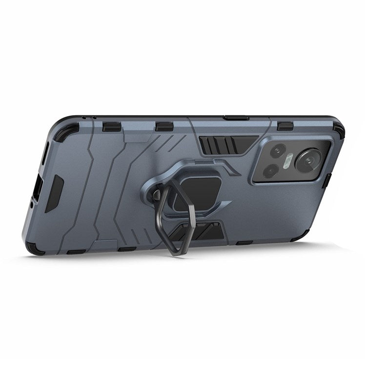 For Realme GT Neo3 Scratch-resistant Anti-drop Soft TPU + Hard PC Cover Ring Holder Kickstand Phone Case - Blue